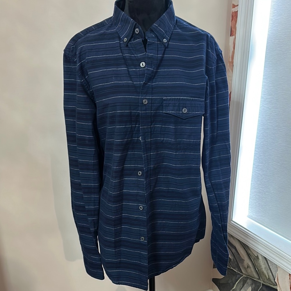 American Eagle Outfitters Navy Striped Button-Down Shirt